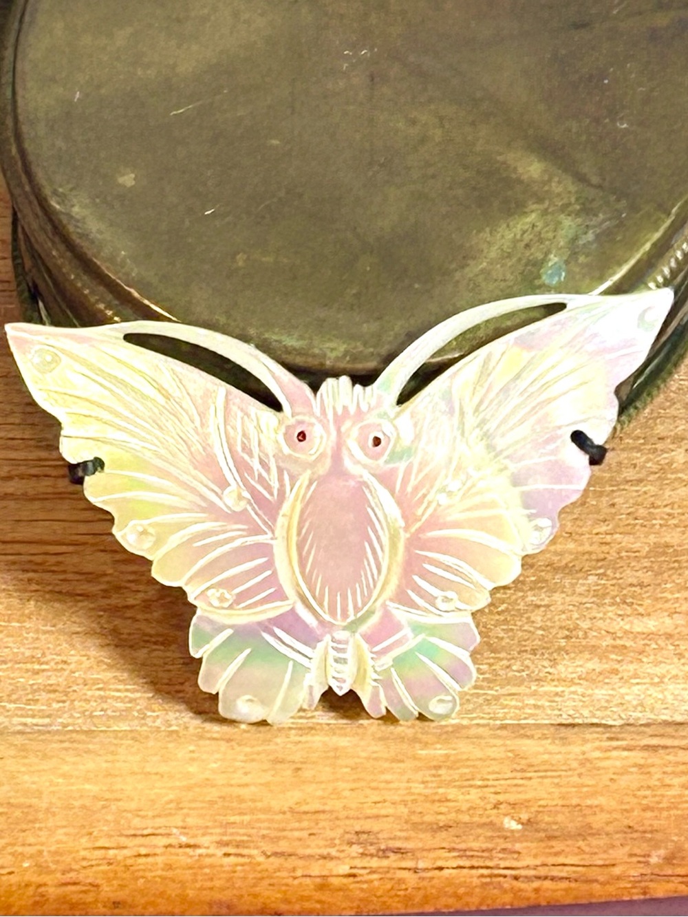 Hand Carved Genuine Vintage Mother of Pearl Moth Brooch